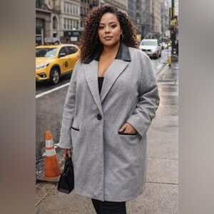 Fresh New York Wool Blend Jacket Black Faux Leather Trim Size 4X